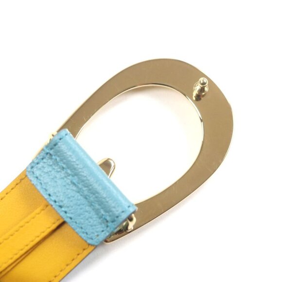 Gucci Memorable Buckle g Logo Buckle Bicolor Leather Belt Yellow Blue